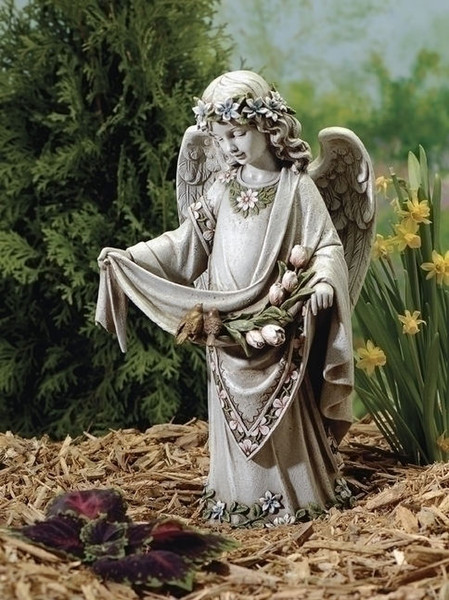 Angel with Birds on Dress Garden Statue Memorial Statuary Tribute